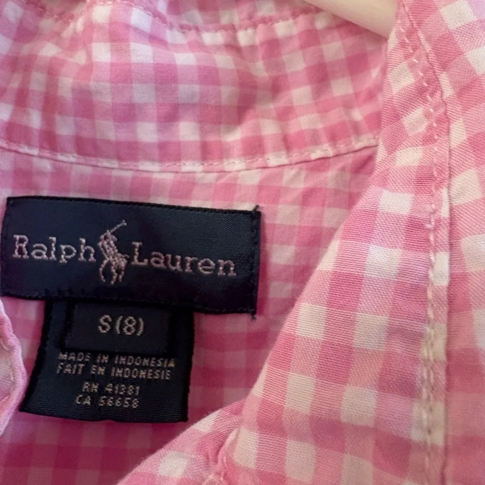 RALPH  LAUREN KIDS  Gingham Cotton Poplin Shirt PINK SIZE